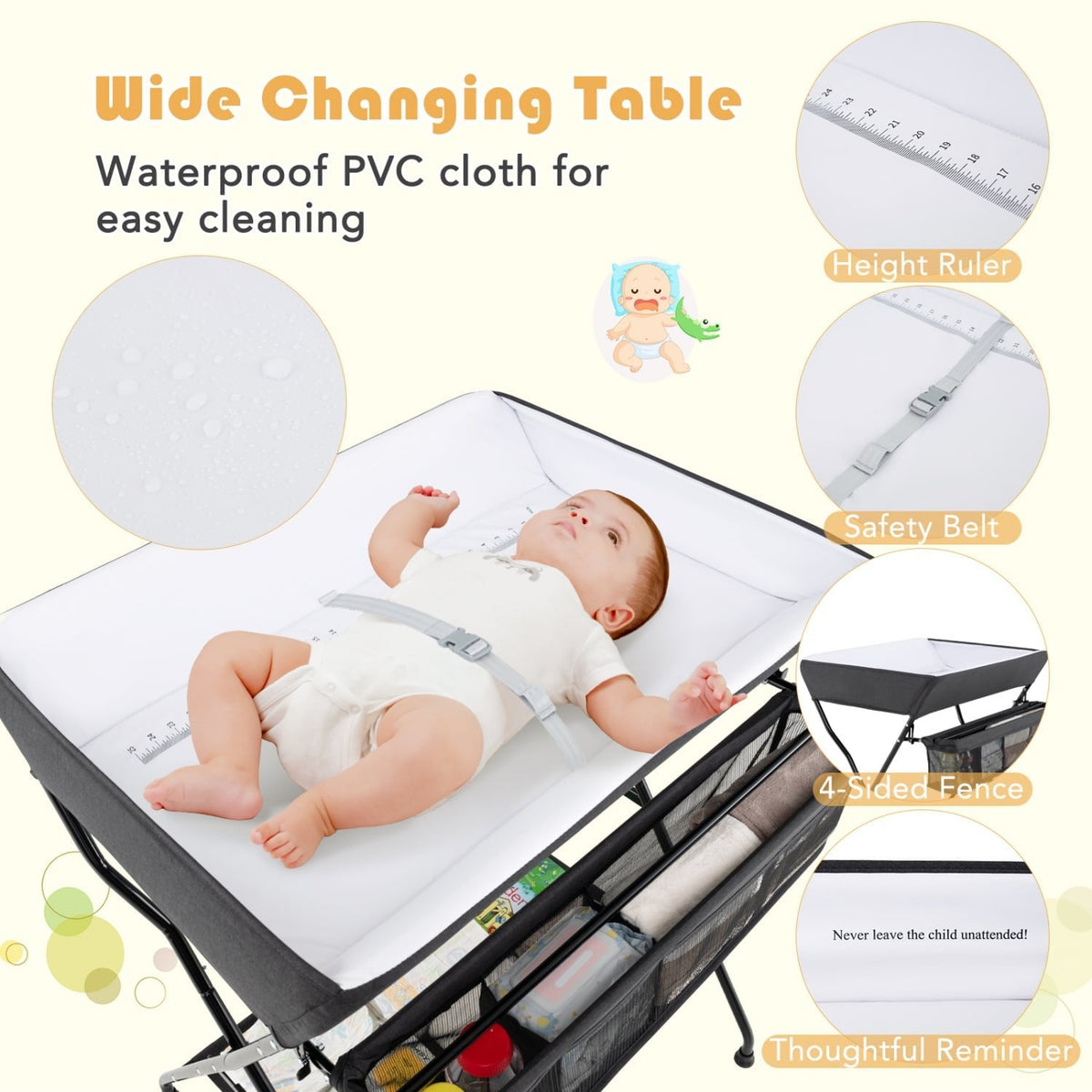 Baby Storage Folding Diaper Changing Table-Black