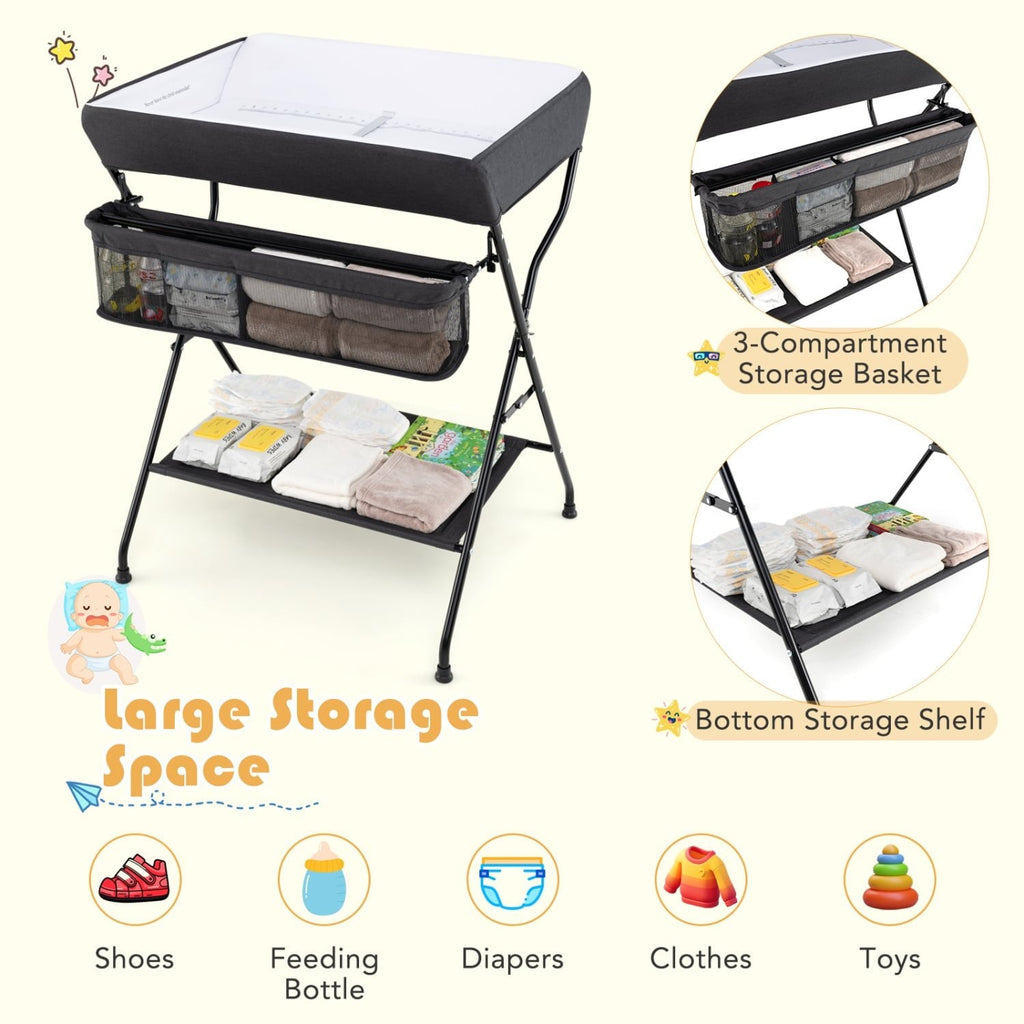 Baby Storage Folding Diaper Changing Table-Black