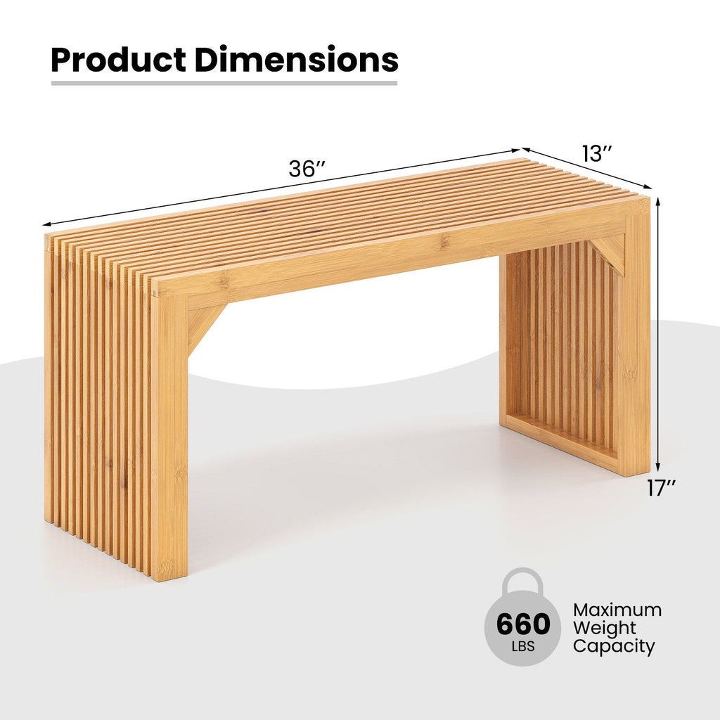 Bamboo Dining Bench Long Entryway Bench, Indoor Outdoor Solid Wood Bench-Natural