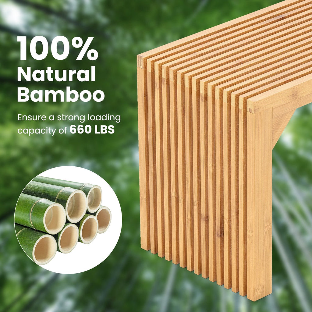 Bamboo Dining Bench Long Entryway Bench, Indoor Outdoor Solid Wood Bench-Natural
