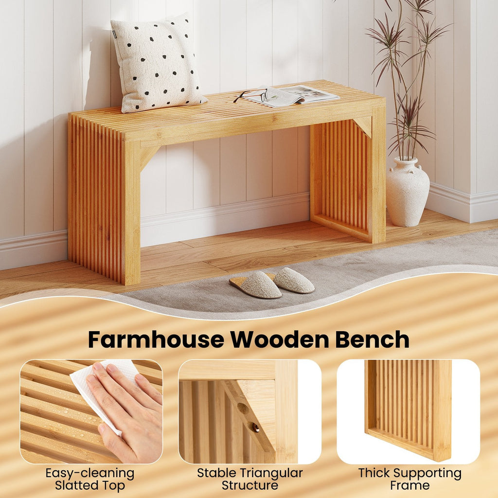 Bamboo Dining Bench Long Entryway Bench, Indoor Outdoor Solid Wood Bench-Natural