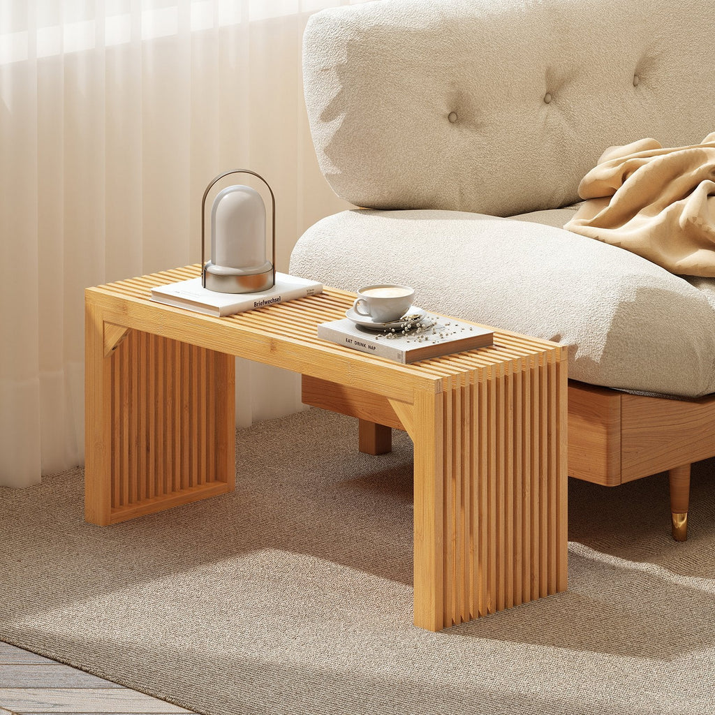 Bamboo Dining Bench Long Entryway Bench, Indoor Outdoor Solid Wood Bench-Natural