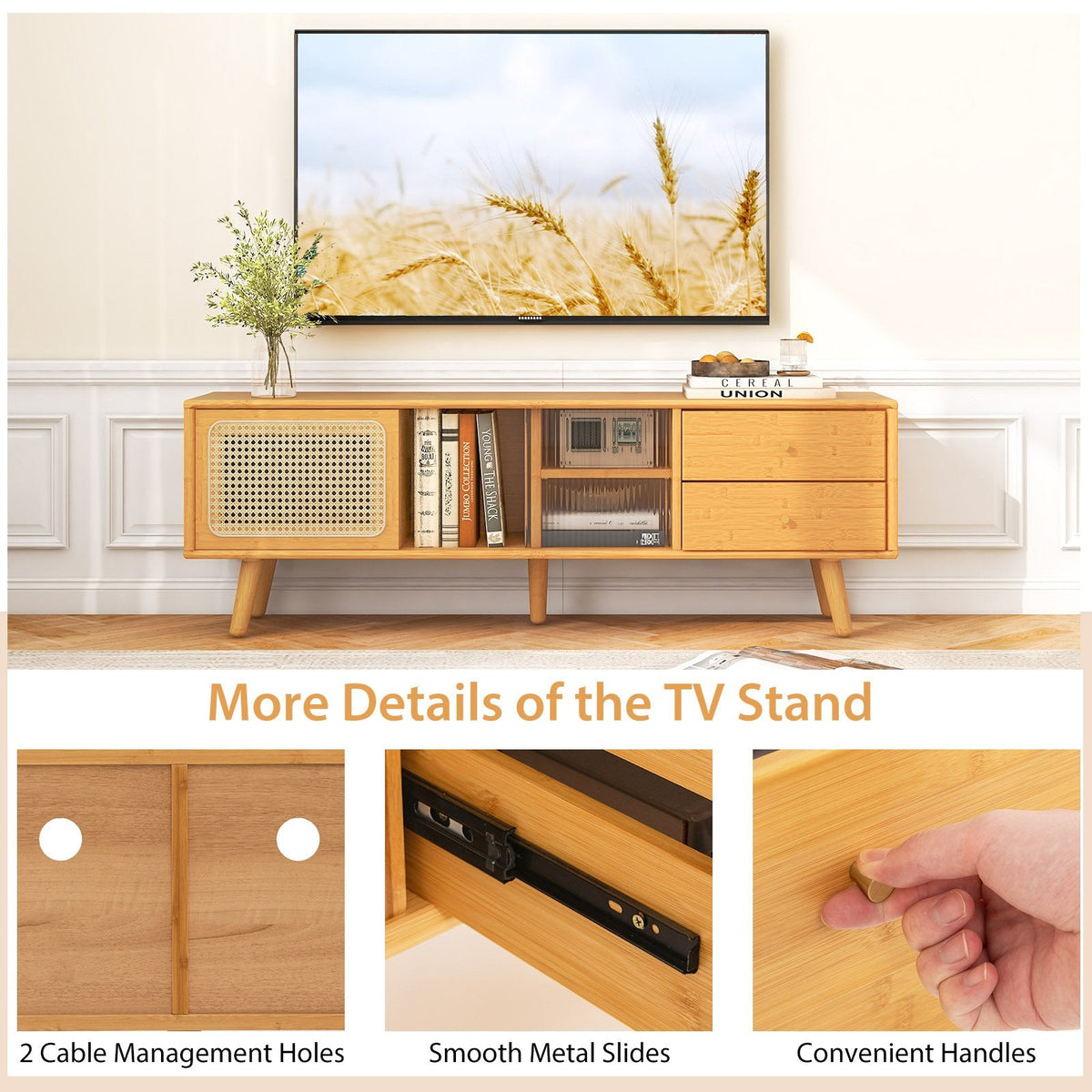 Bamboo TV Stand for TV up to 65 Inch-Natural