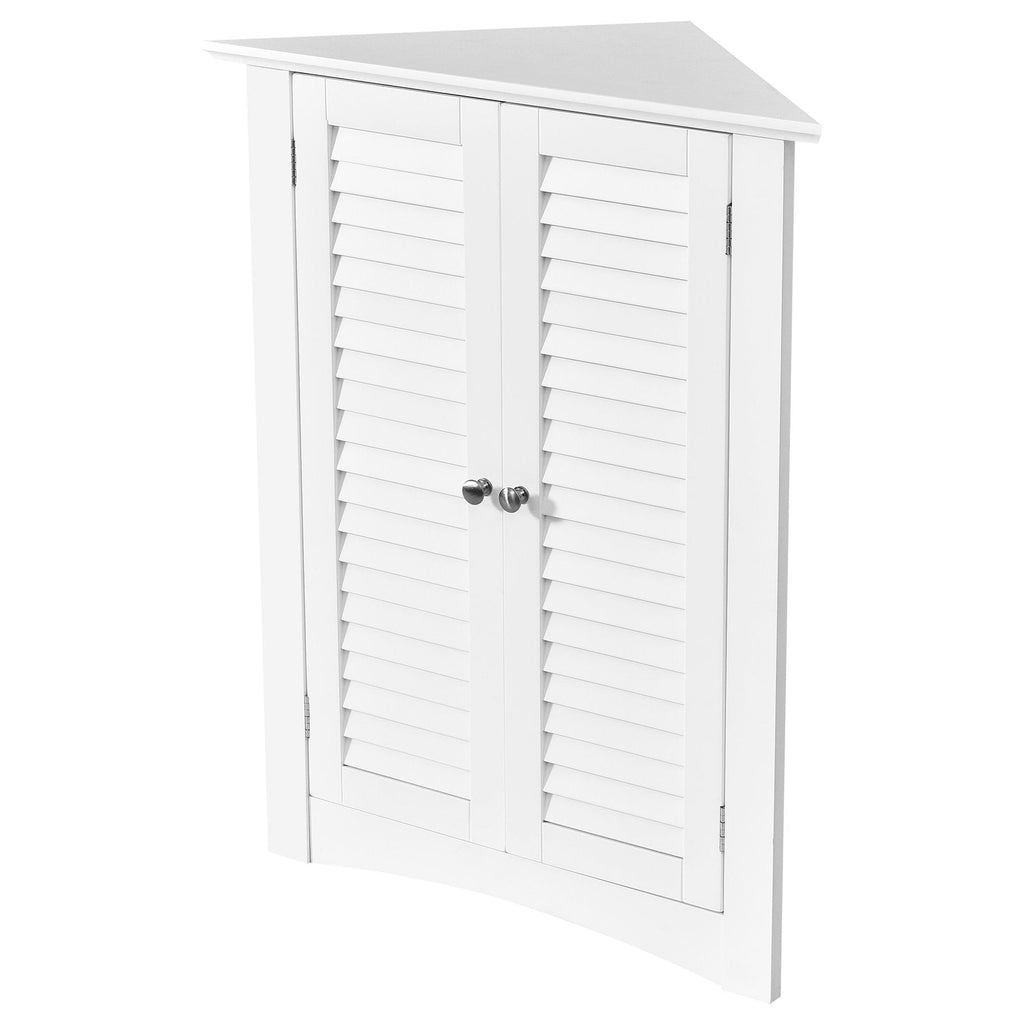 Bathroom Corner Storage Freestanding Floor Cabinet with Shutter Door-White