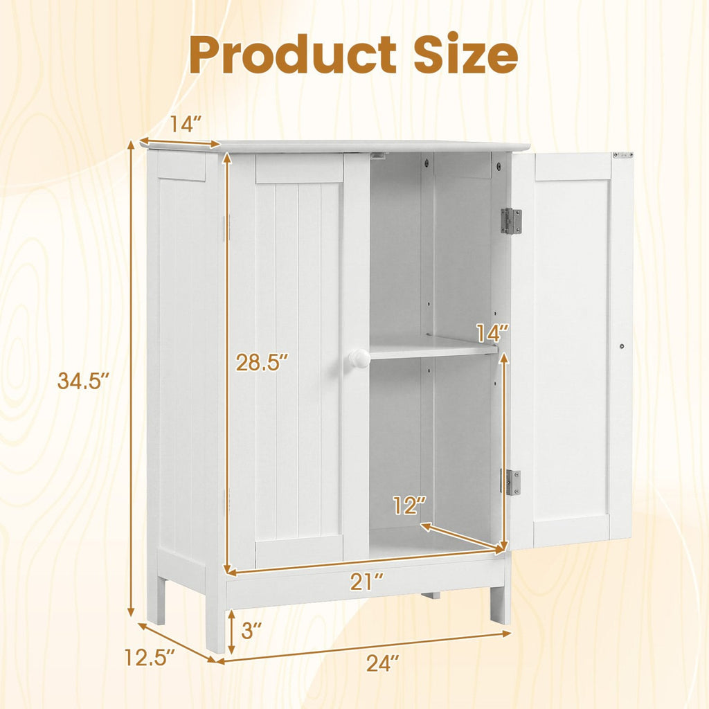 Bathroom Floor Storage Double Door Cupboard Cabinet-White