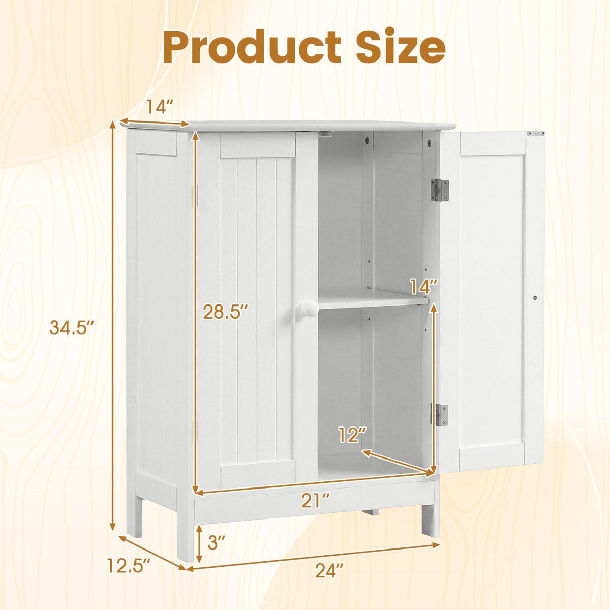 Bathroom Floor Storage Double Door Cupboard Cabinet-White