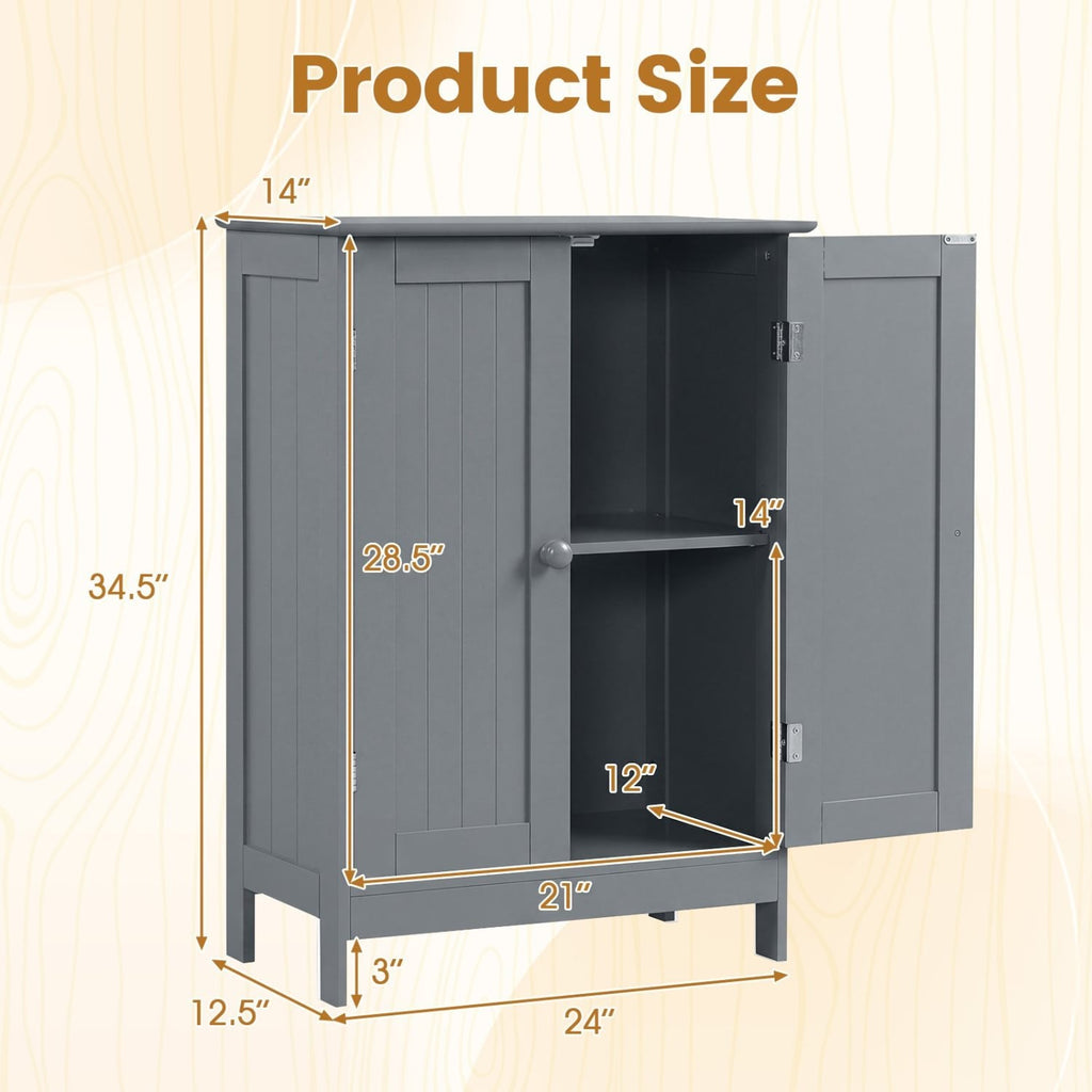 Bathroom Floor Storage Double Door Cupboard Cabinet-Gray
