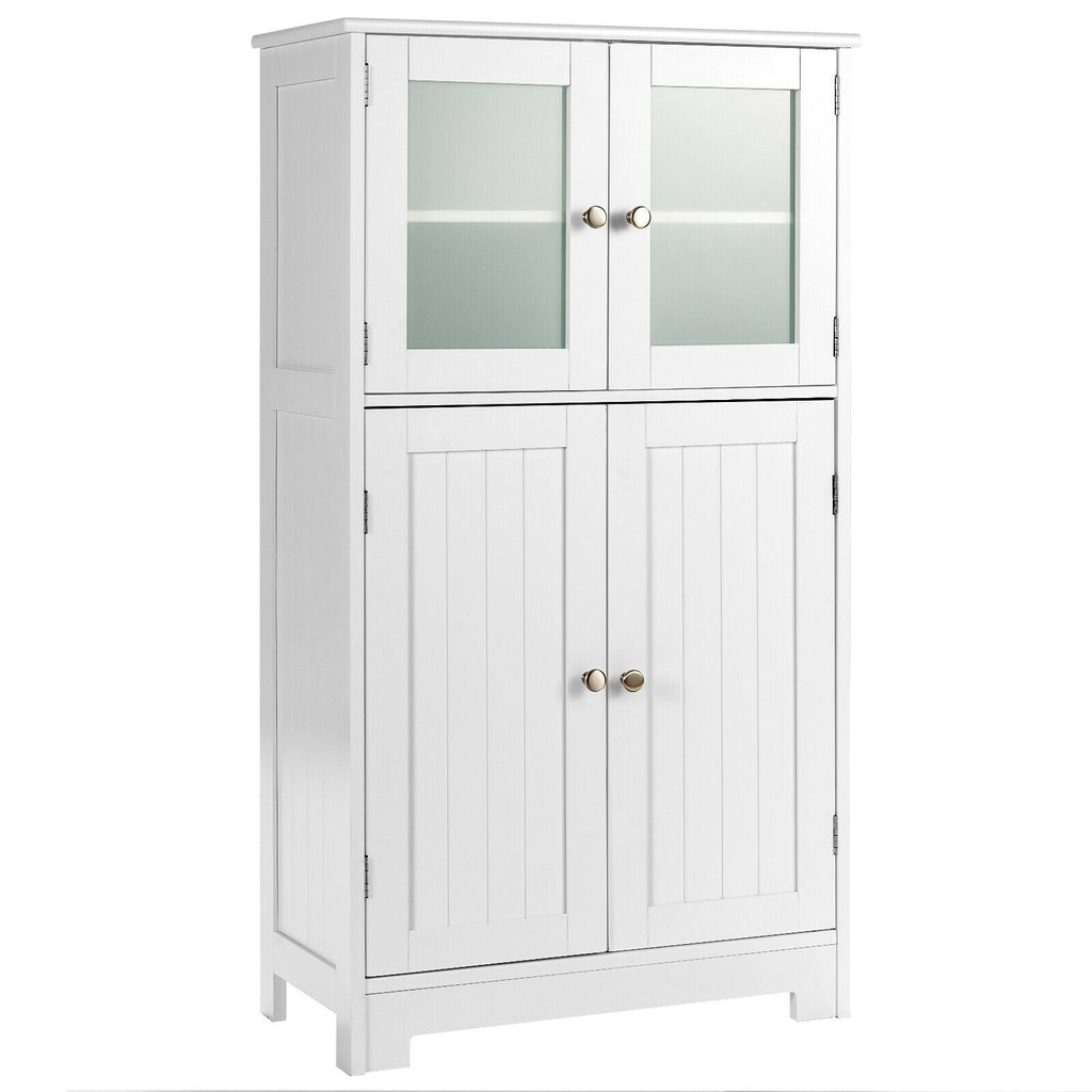Bathroom Floor Storage Locker Kitchen Cabinet with Doors and Adjustable Shelf-White