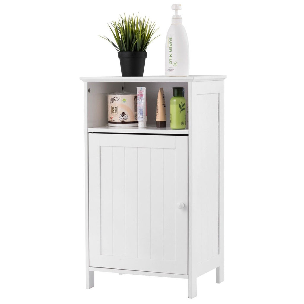 Bathroom Freestanding, Adjustable Shelf Floor Storage Cabinet-White