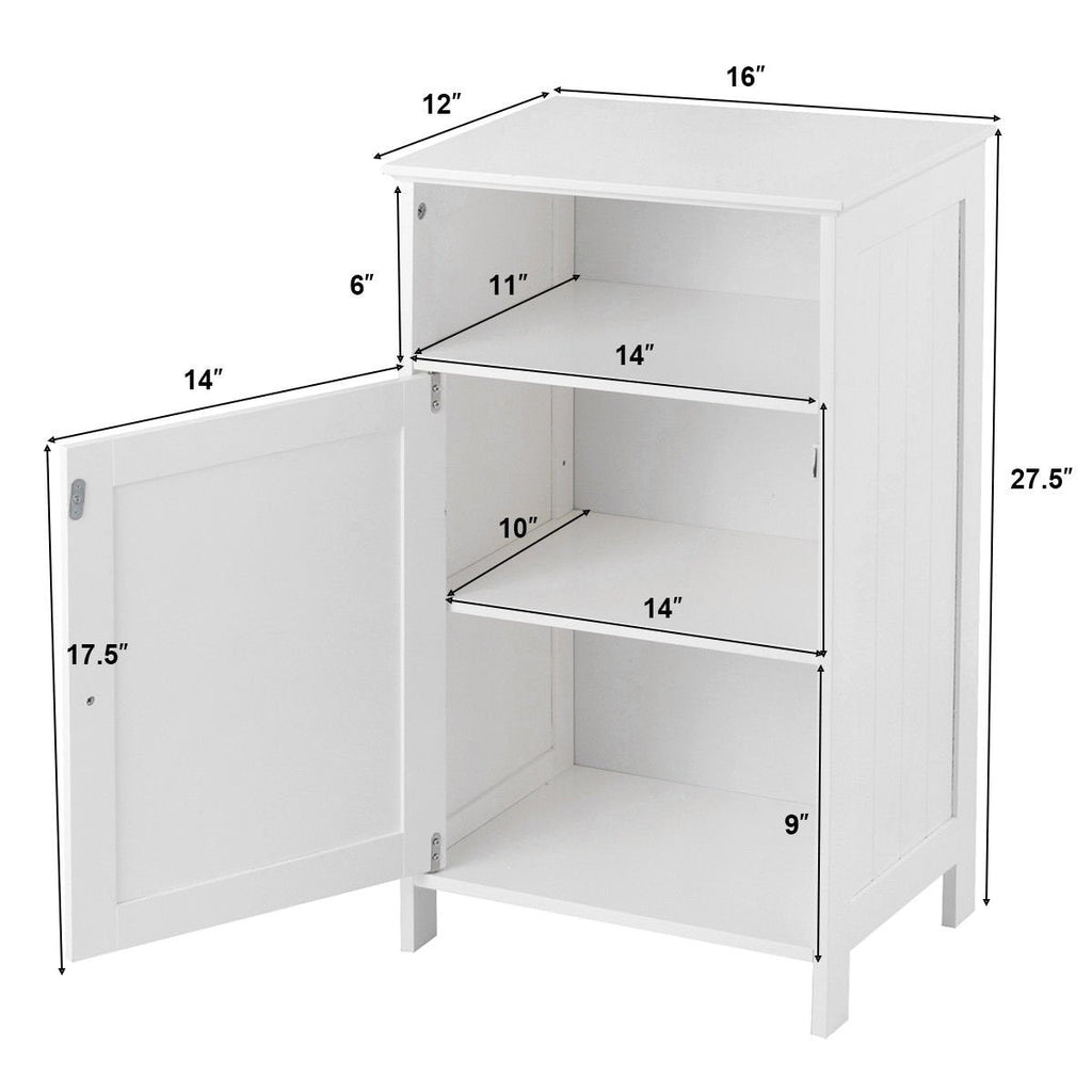 Bathroom Freestanding, Adjustable Shelf Floor Storage Cabinet-White