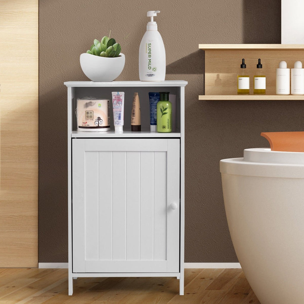Bathroom Freestanding, Adjustable Shelf Floor Storage Cabinet-White