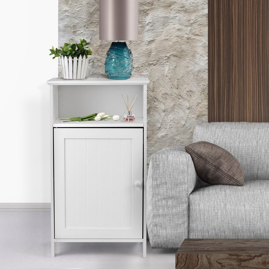 Bathroom Freestanding, Adjustable Shelf Floor Storage Cabinet-White