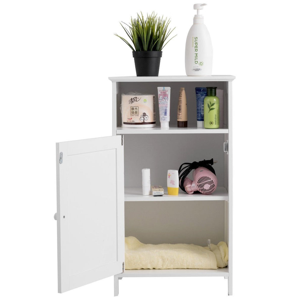 Bathroom Freestanding, Adjustable Shelf Floor Storage Cabinet-White
