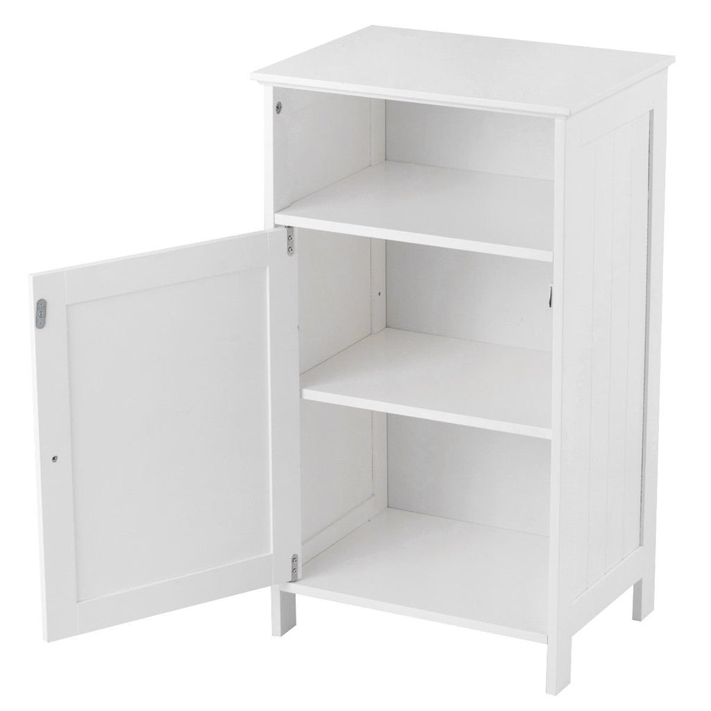 Bathroom Freestanding, Adjustable Shelf Floor Storage Cabinet-White