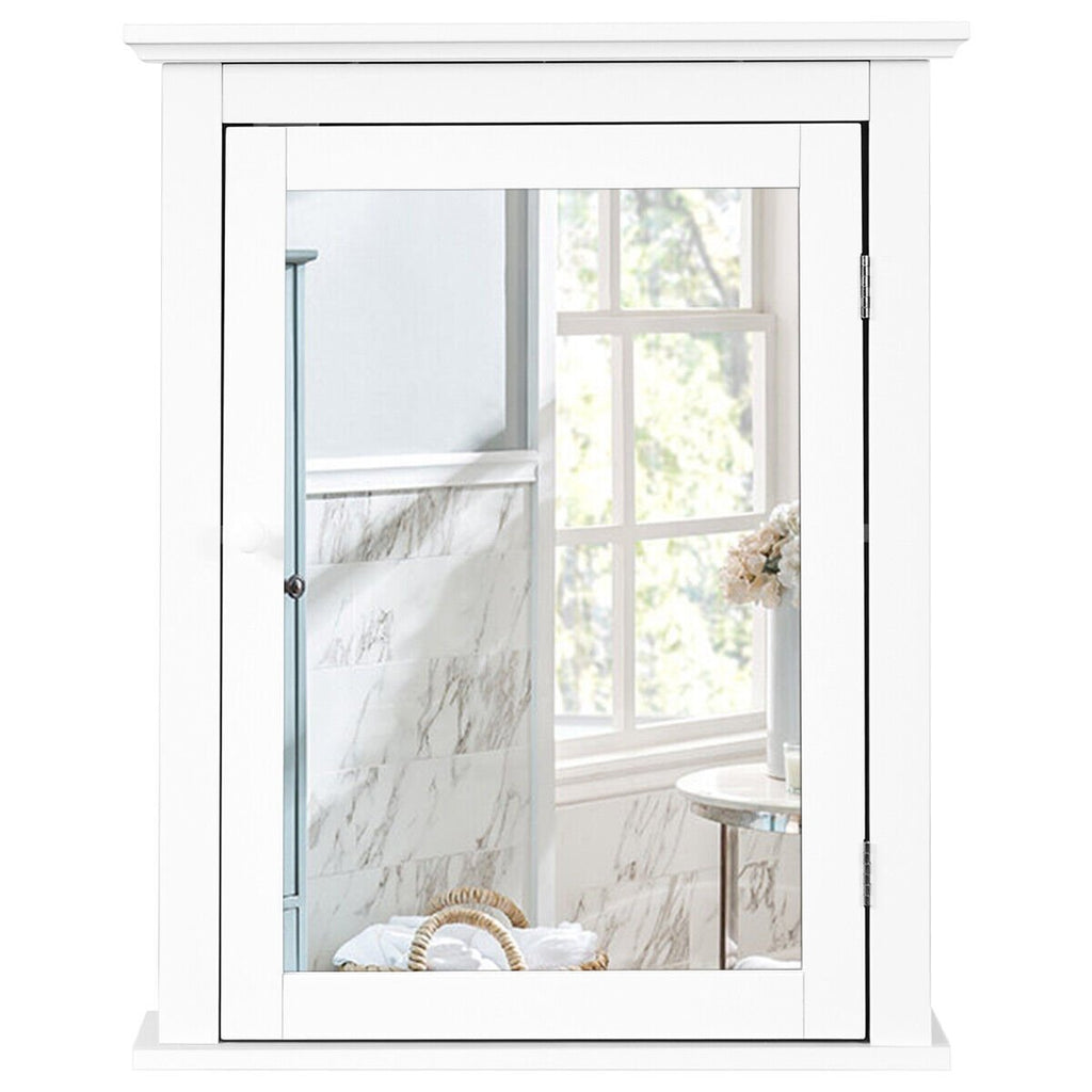 Bathroom Mirror Cabinet Wall Mounted Adjustable Shelf Medicine Storage-White