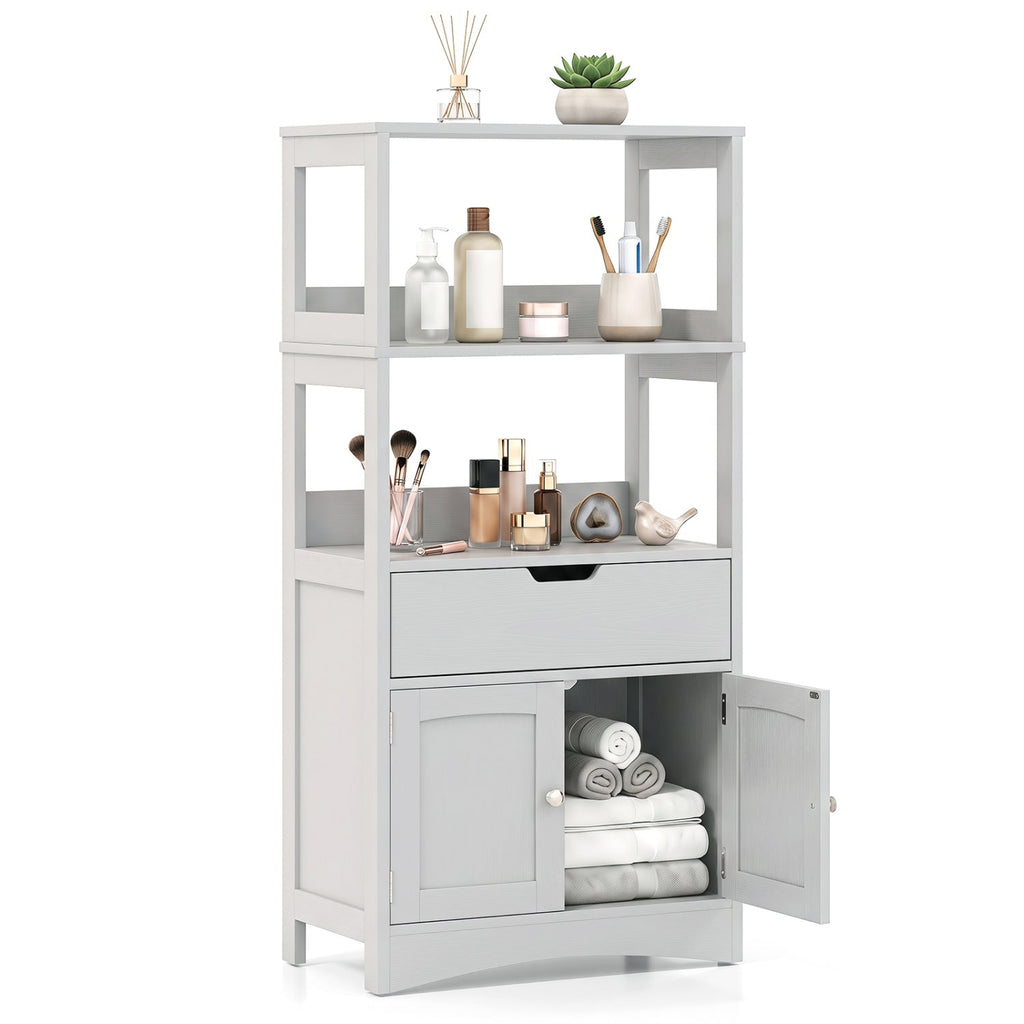 Bathroom Storage Cabinet with Open Shelves and Drawer-Gray