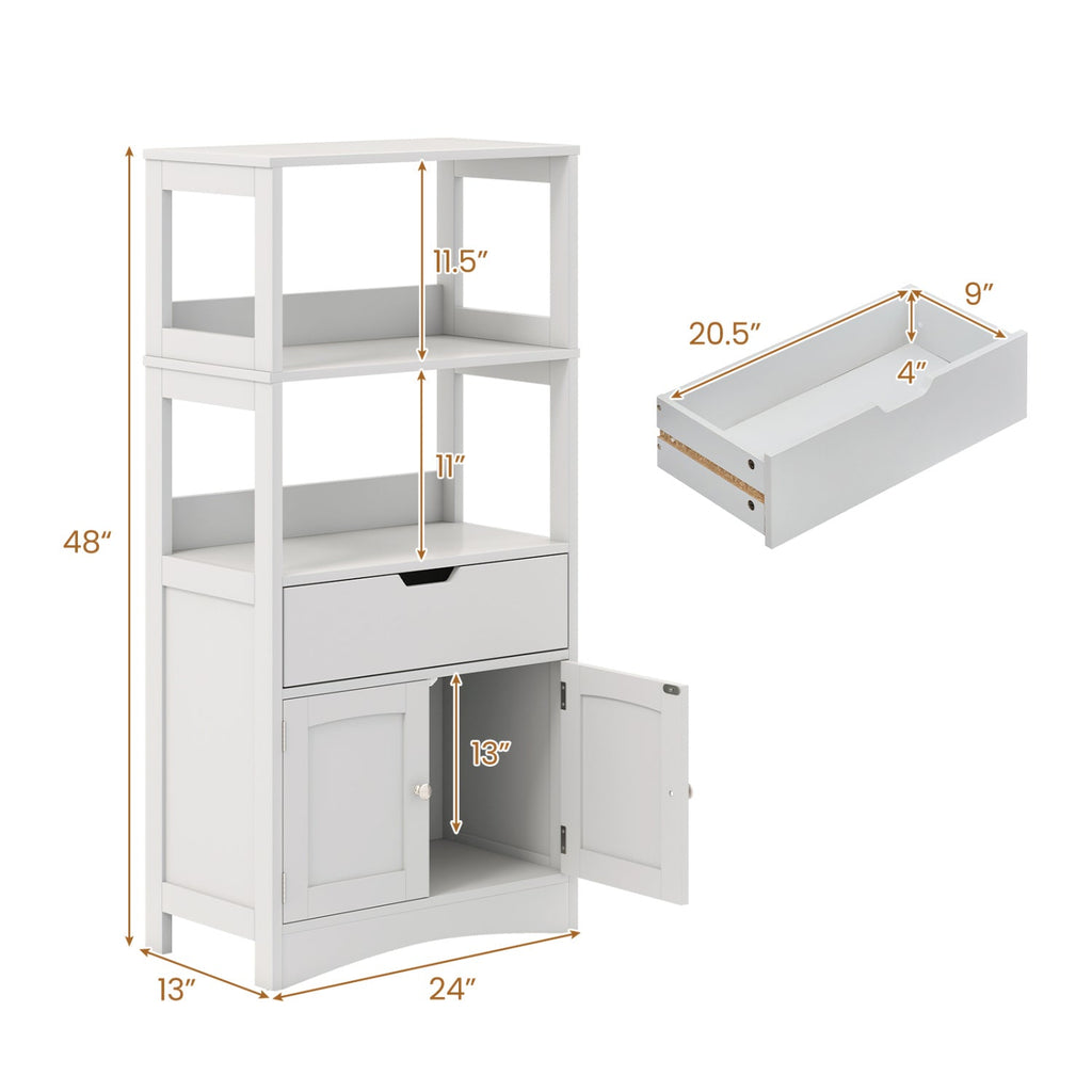 Bathroom Storage Cabinet with Open Shelves and Drawer-Gray