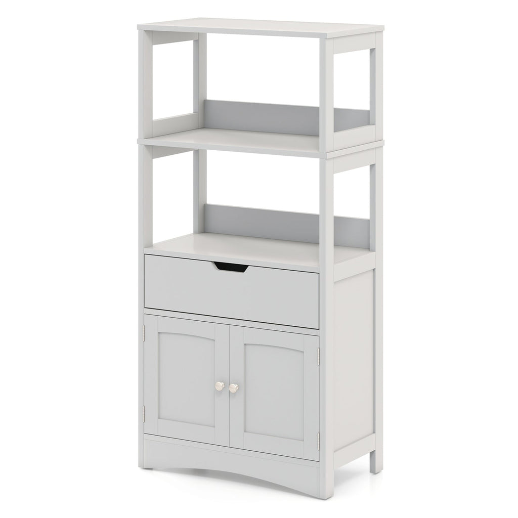 Bathroom Storage Cabinet with Open Shelves and Drawer-Gray