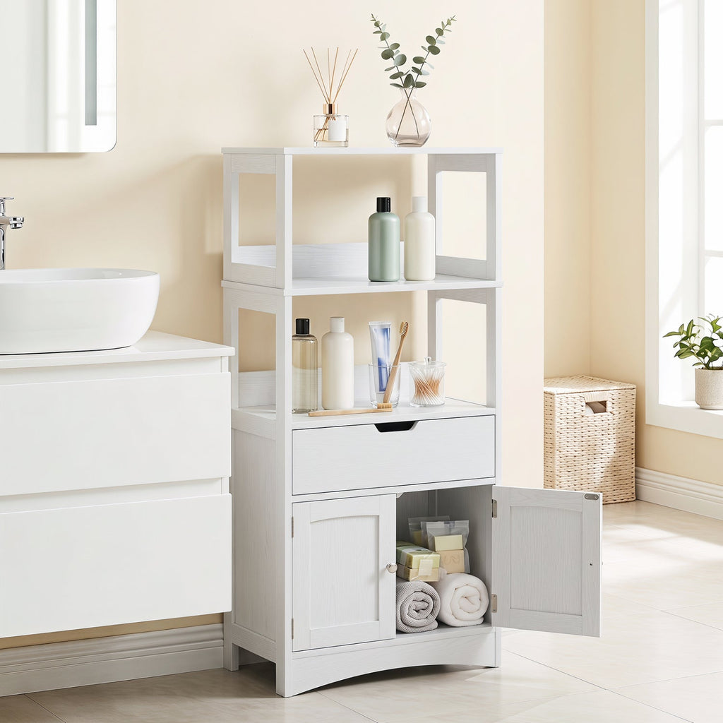 Bathroom Storage Cabinet with Open Shelves and Drawer-White