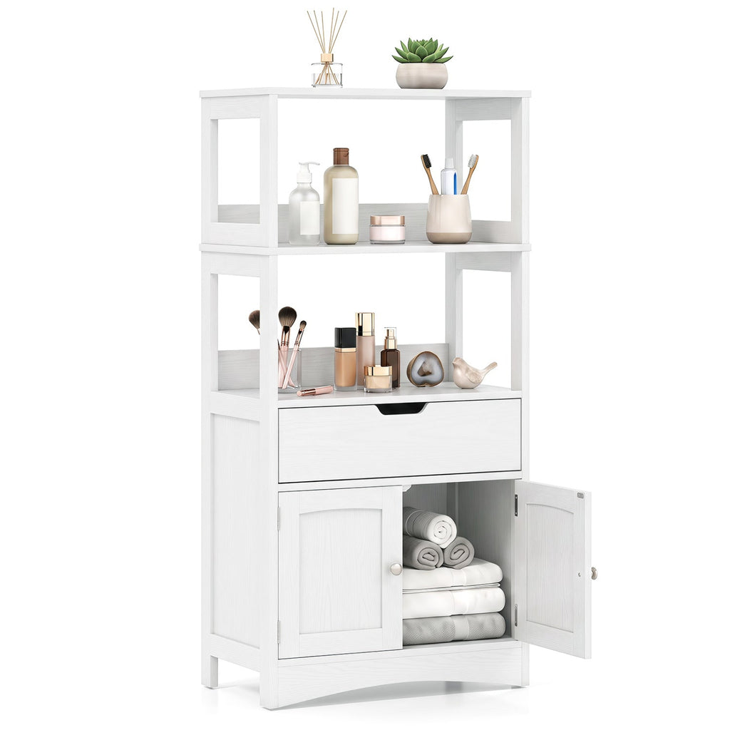 Bathroom Storage Cabinet with Open Shelves and Drawer-White