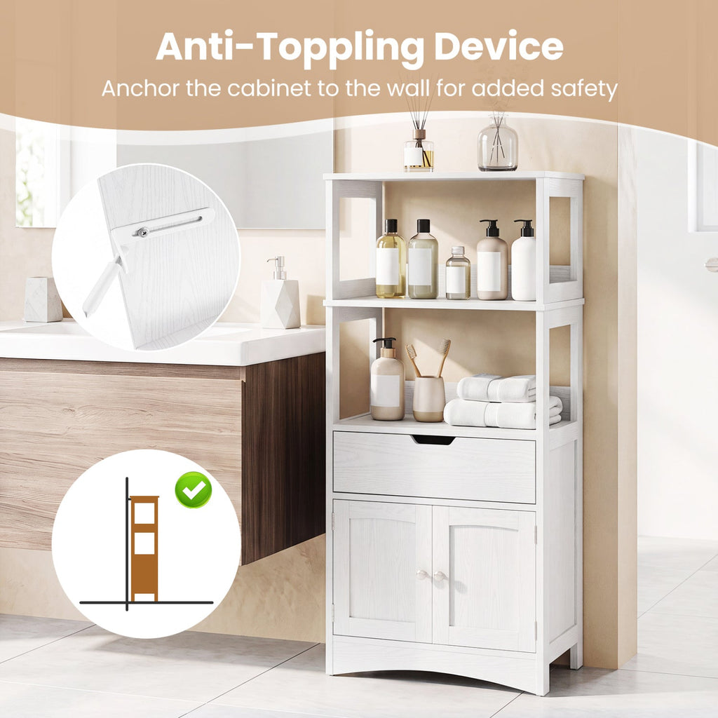 Bathroom Storage Cabinet with Open Shelves and Drawer-White
