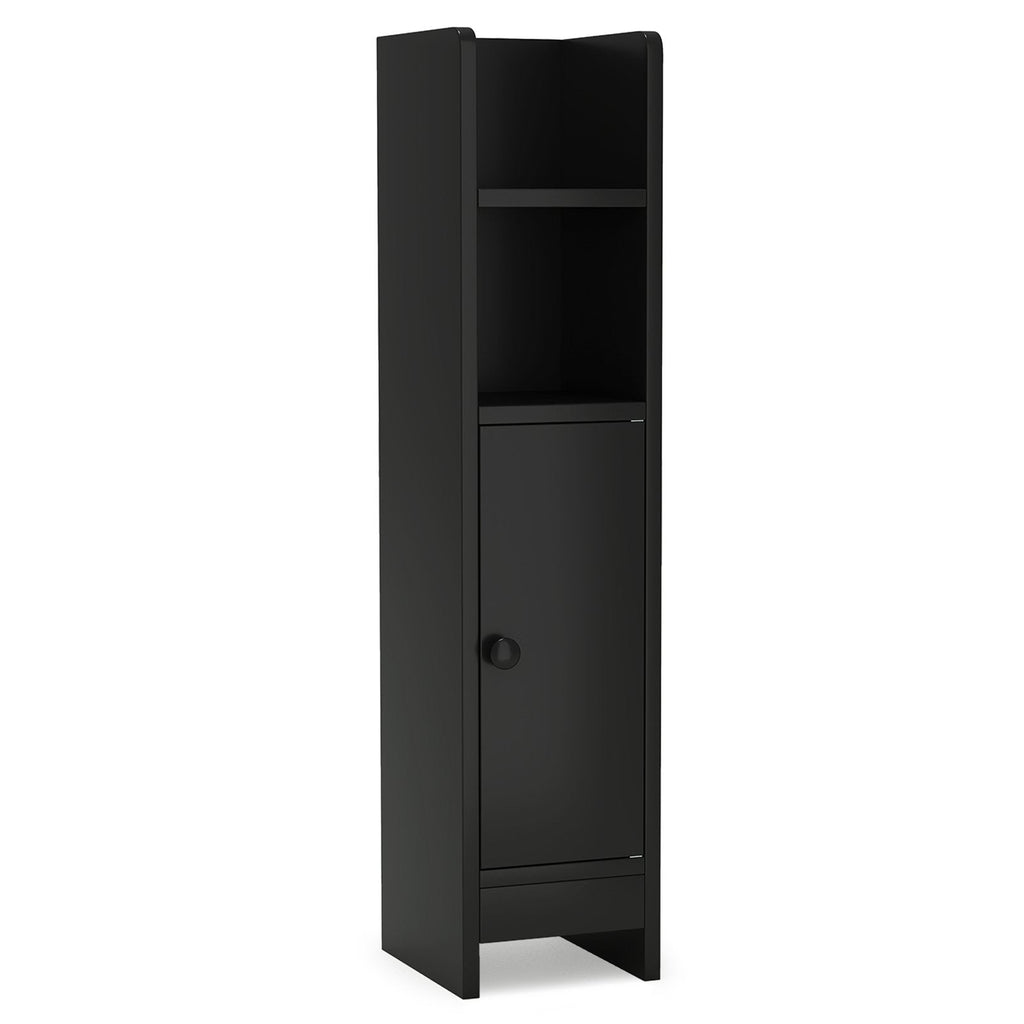 Bathroom Slim Cabinet Corner with Door and Adjustable Shelf-Black