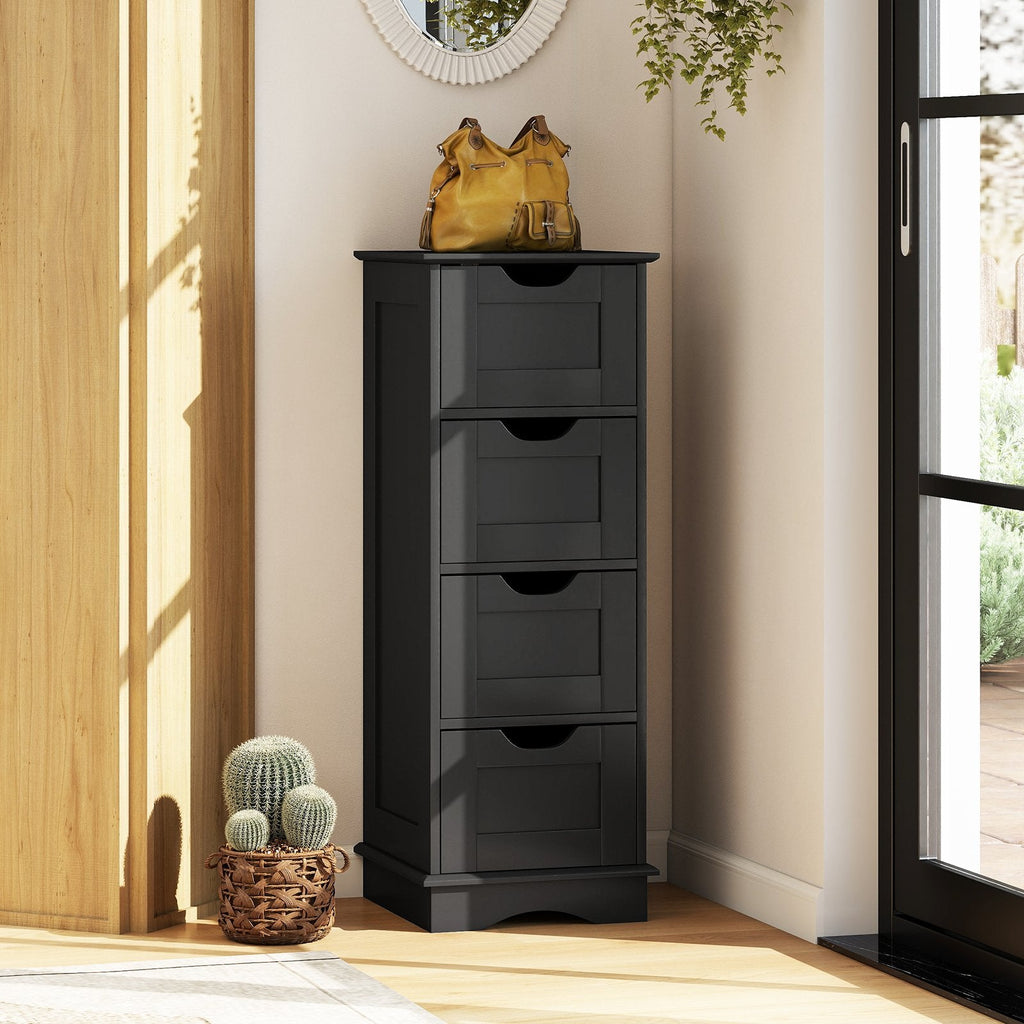 Bathroom Storage Cabinet with Cutout Handles and 4 Drawers-Black