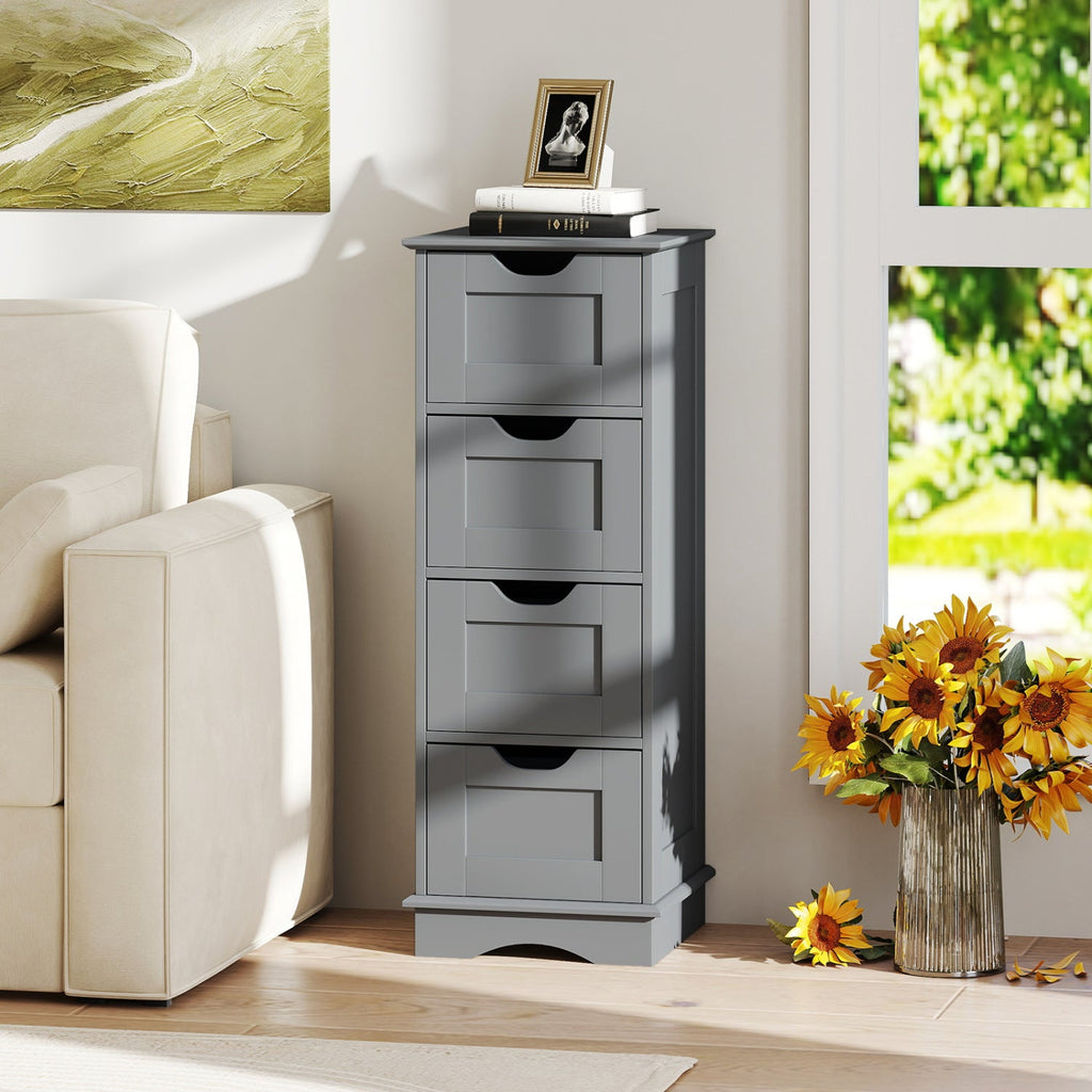 Bathroom Storage Cabinet with Cutout Handles and 4 Drawers-Gray