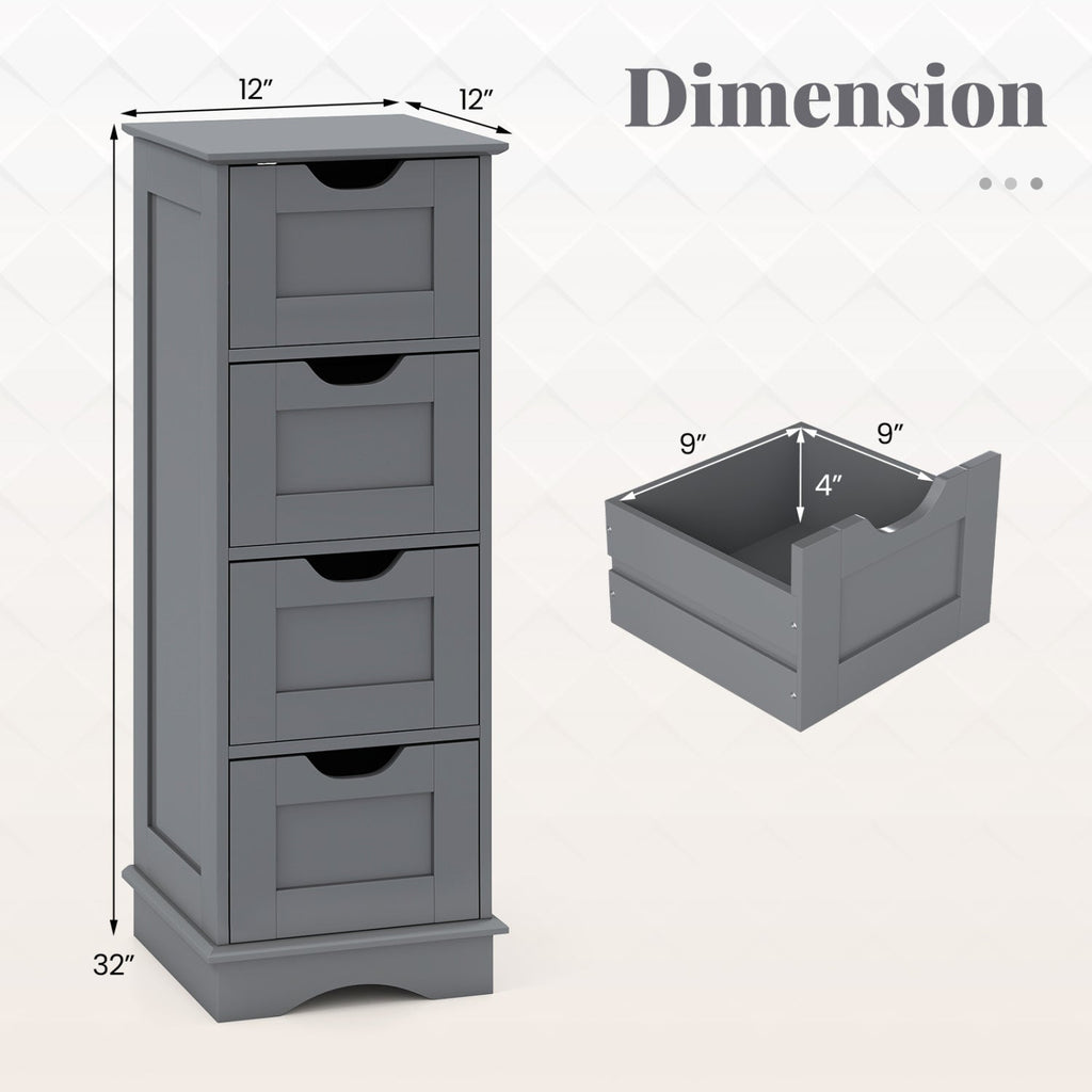 Bathroom Storage Cabinet with Cutout Handles and 4 Drawers-Gray