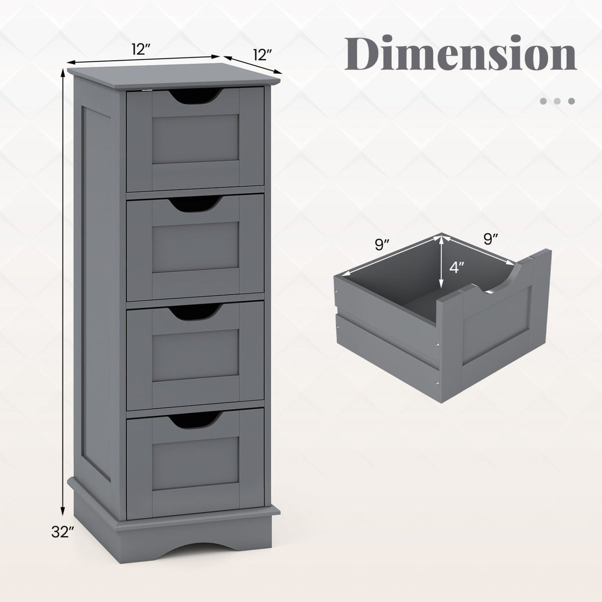 Bathroom Storage Cabinet with Cutout Handles and 4 Drawers-Gray