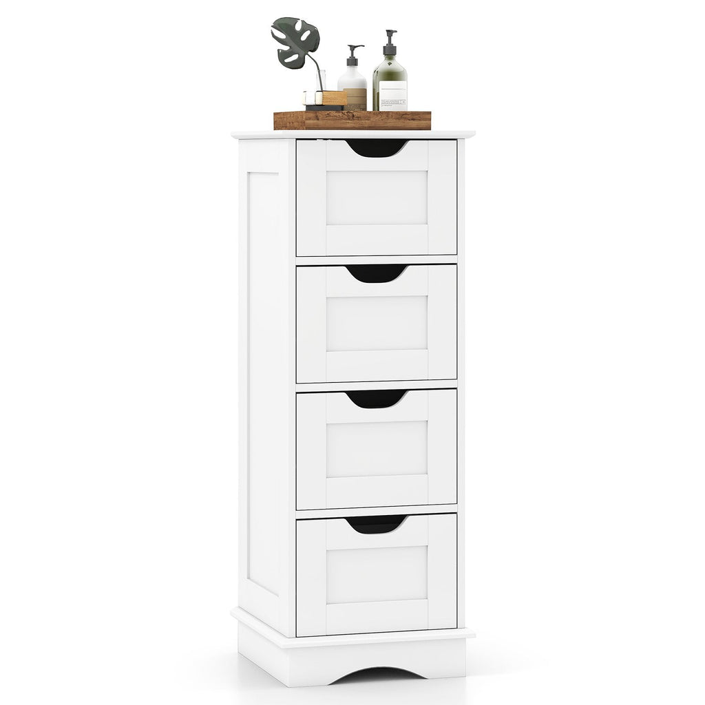 Bathroom Storage Cabinet with Cutout Handles and 4 Drawers-White