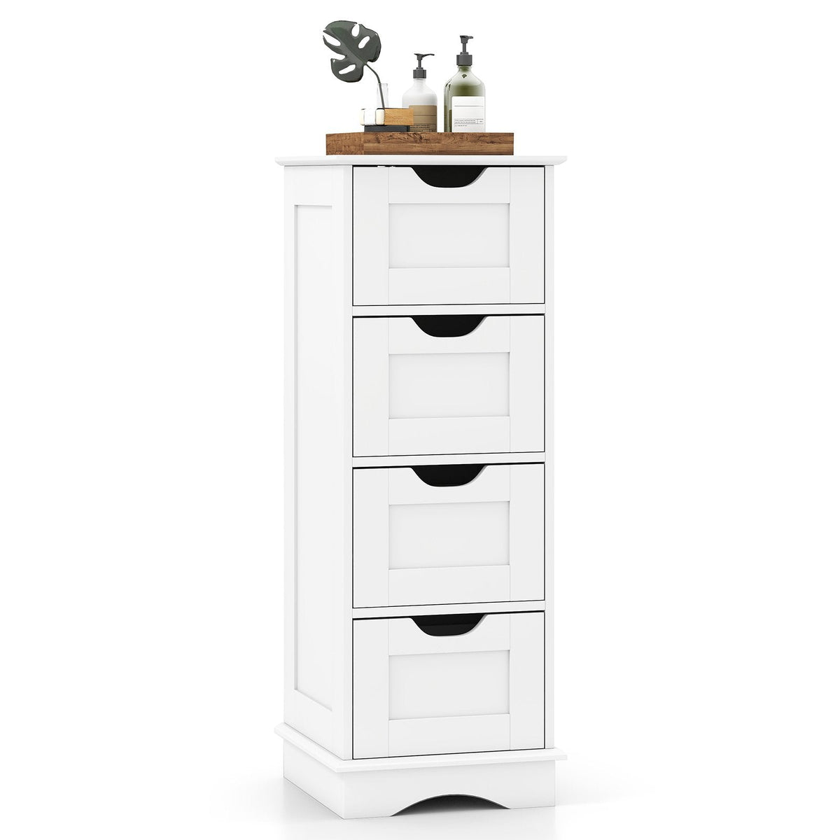 Bathroom Storage Cabinet with Cutout Handles and 4 Drawers-White