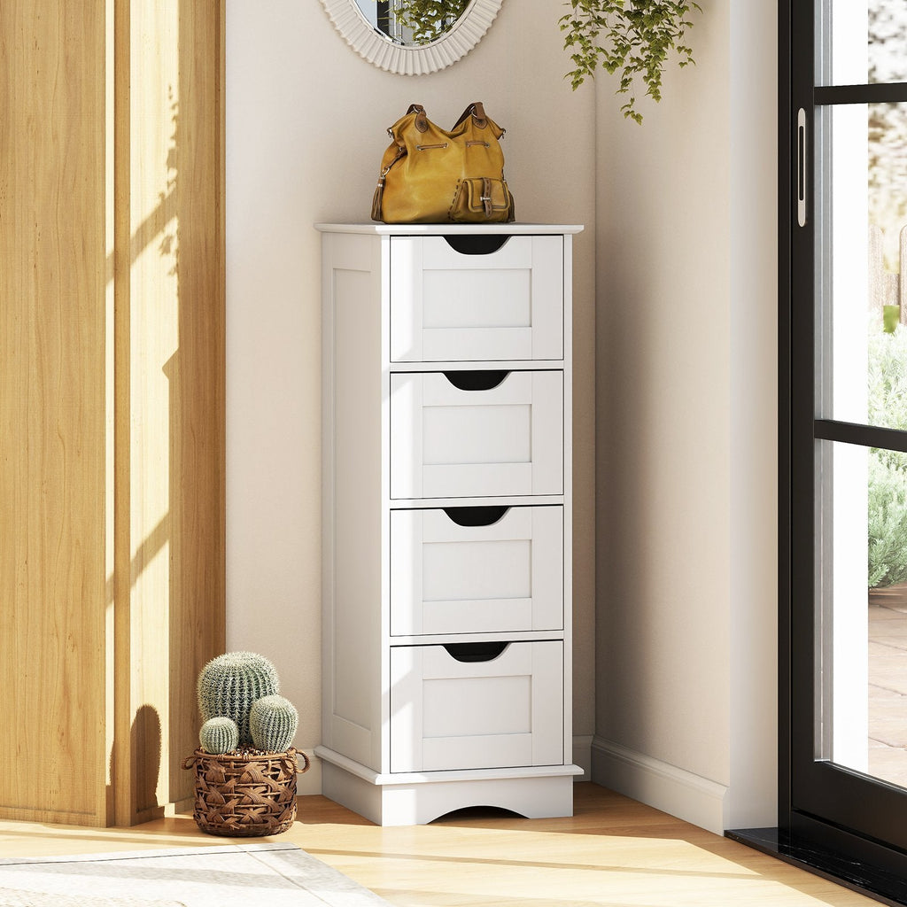 Bathroom Storage Cabinet with Cutout Handles and 4 Drawers-White