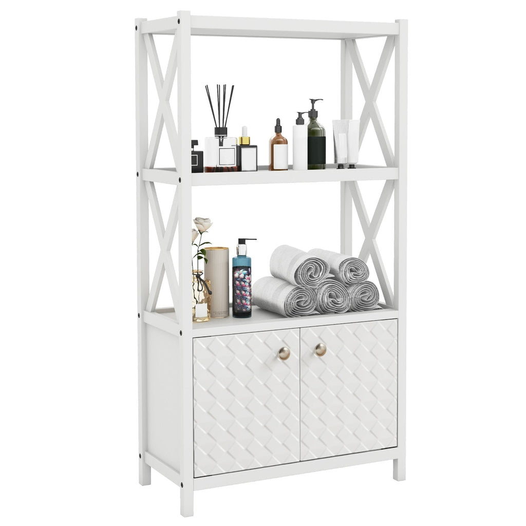 Bathroom Storage Cabinet with Open Shelves and Double Doors-White