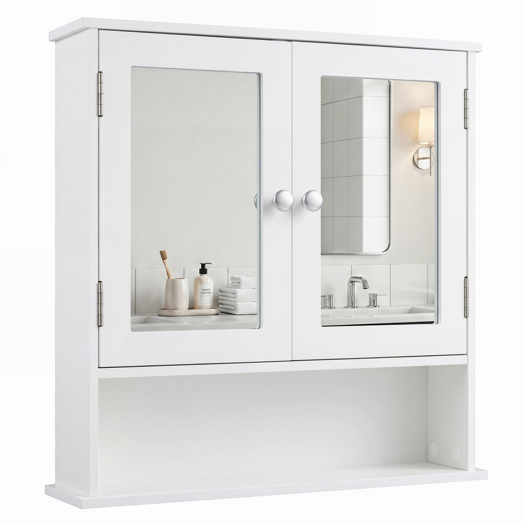 Bathroom Wall Mount Mirror Cabinet Organizer-White