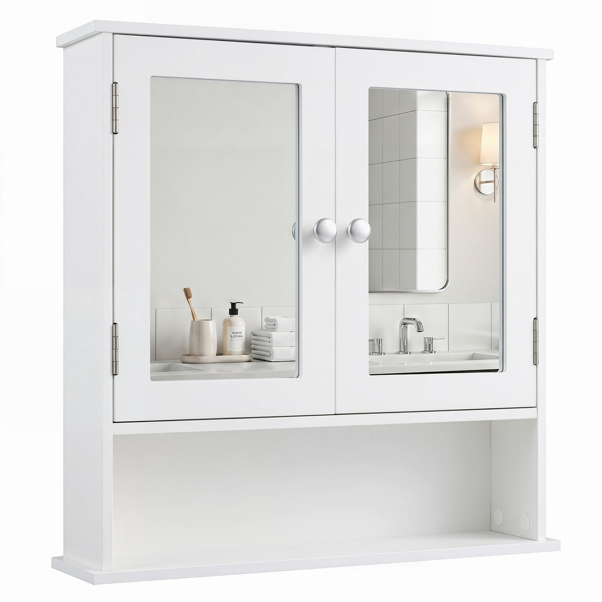 Bathroom Wall Mount Mirror Cabinet Organizer-White