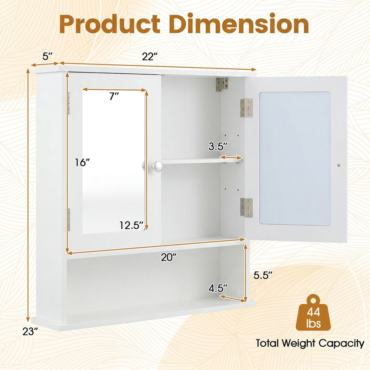 Bathroom Wall Mount Mirror Cabinet Organizer-White