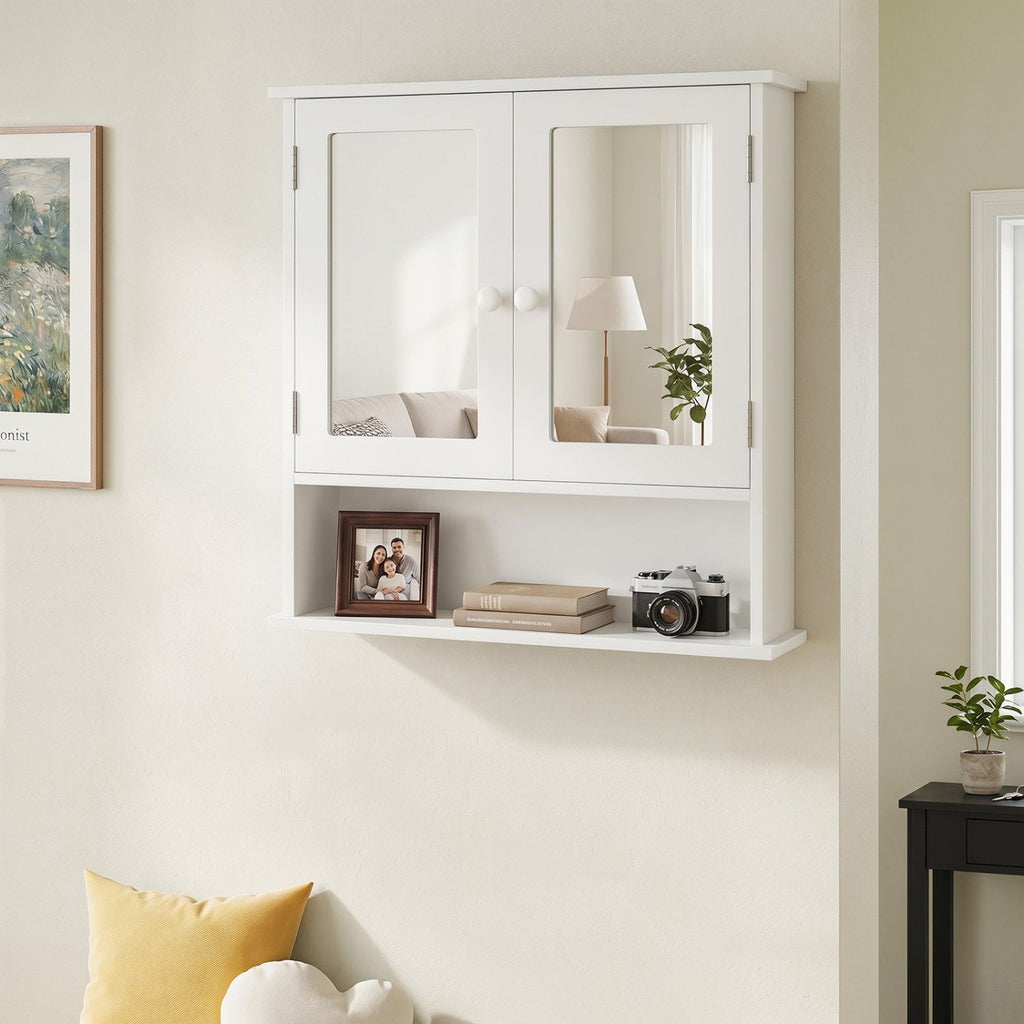 Bathroom Wall Mount Mirror Cabinet Organizer-White