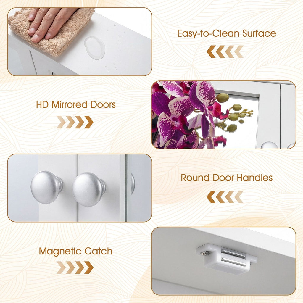 Bathroom Wall Mount Mirror Cabinet Organizer-White
