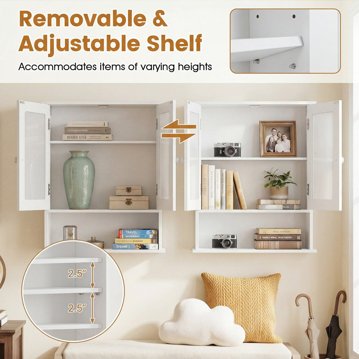 Bathroom Wall Mount Mirror Cabinet Organizer-White