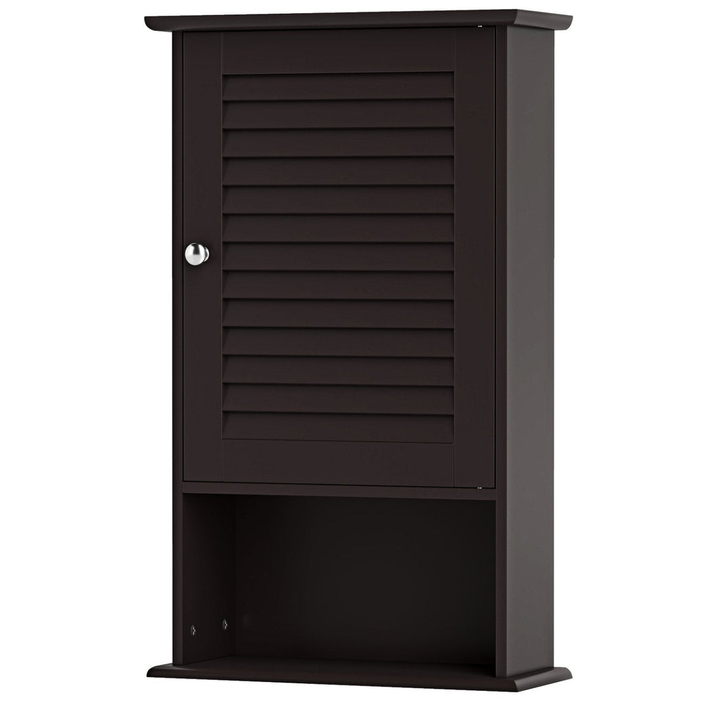 Bathroom Wall Mount Storage Cabinet Single Door with Height Adjustable Shelf-Rustic Brown