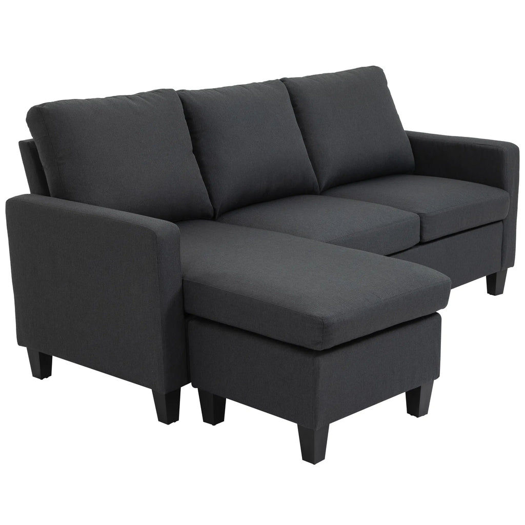 Dark Grey L-Shape Sectional Sofa with Ottoman – Modern Corner Couch for Living Room (United States & Canada Delivery Only)