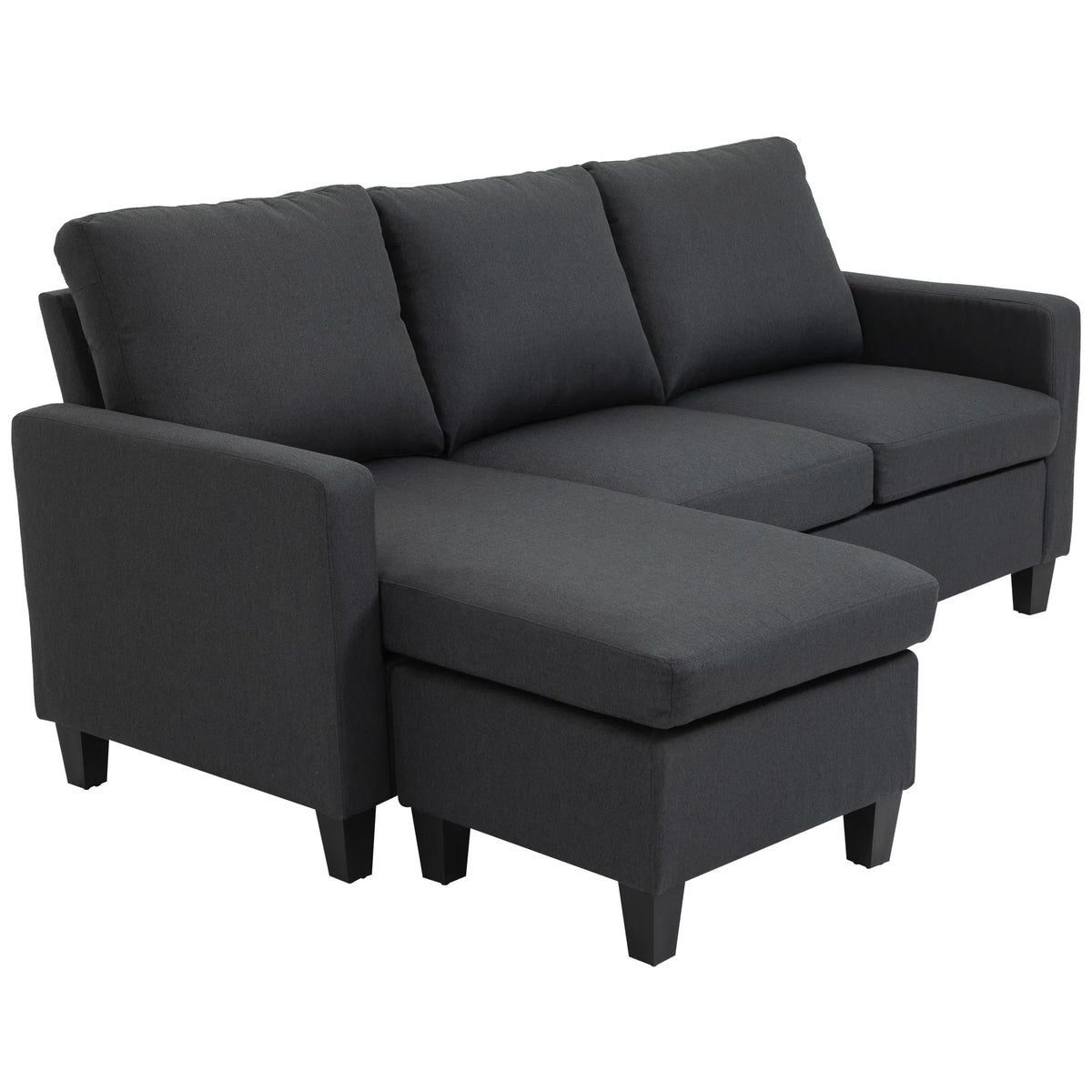 Dark Grey L-Shape Sectional Sofa with Ottoman – Modern Corner Couch for Living Room (United States & Canada Delivery Only)