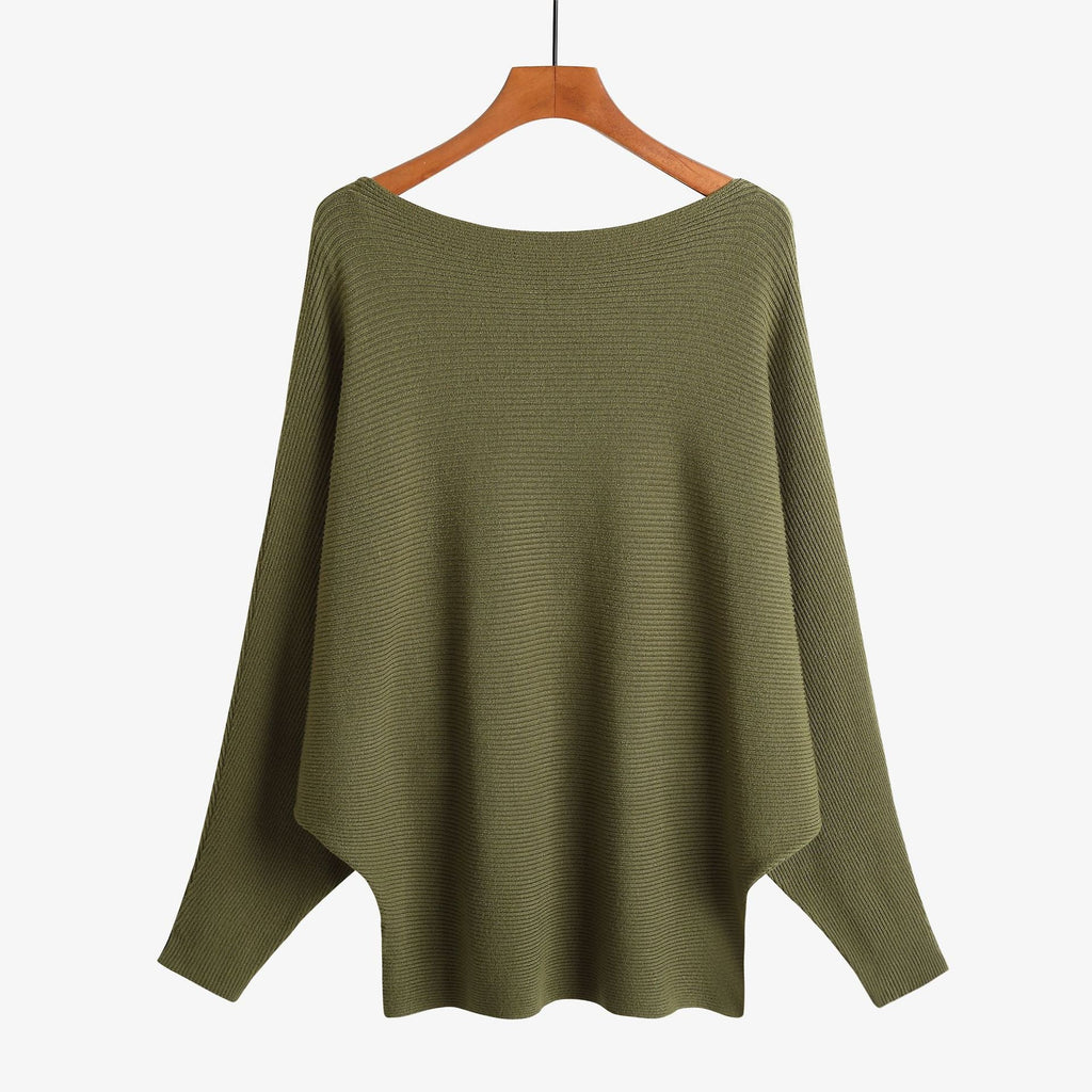 Women’s Halter Neck Batwing Knit Pullover Top – Stretchy Relaxed-Fit Casual Sweater