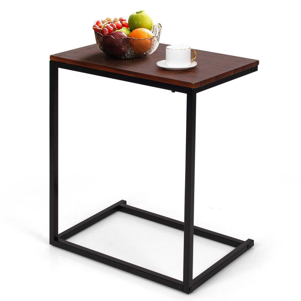 C Shaped Sofa Side Table, 26 Inch Laptop Stand with Dark Brown Top