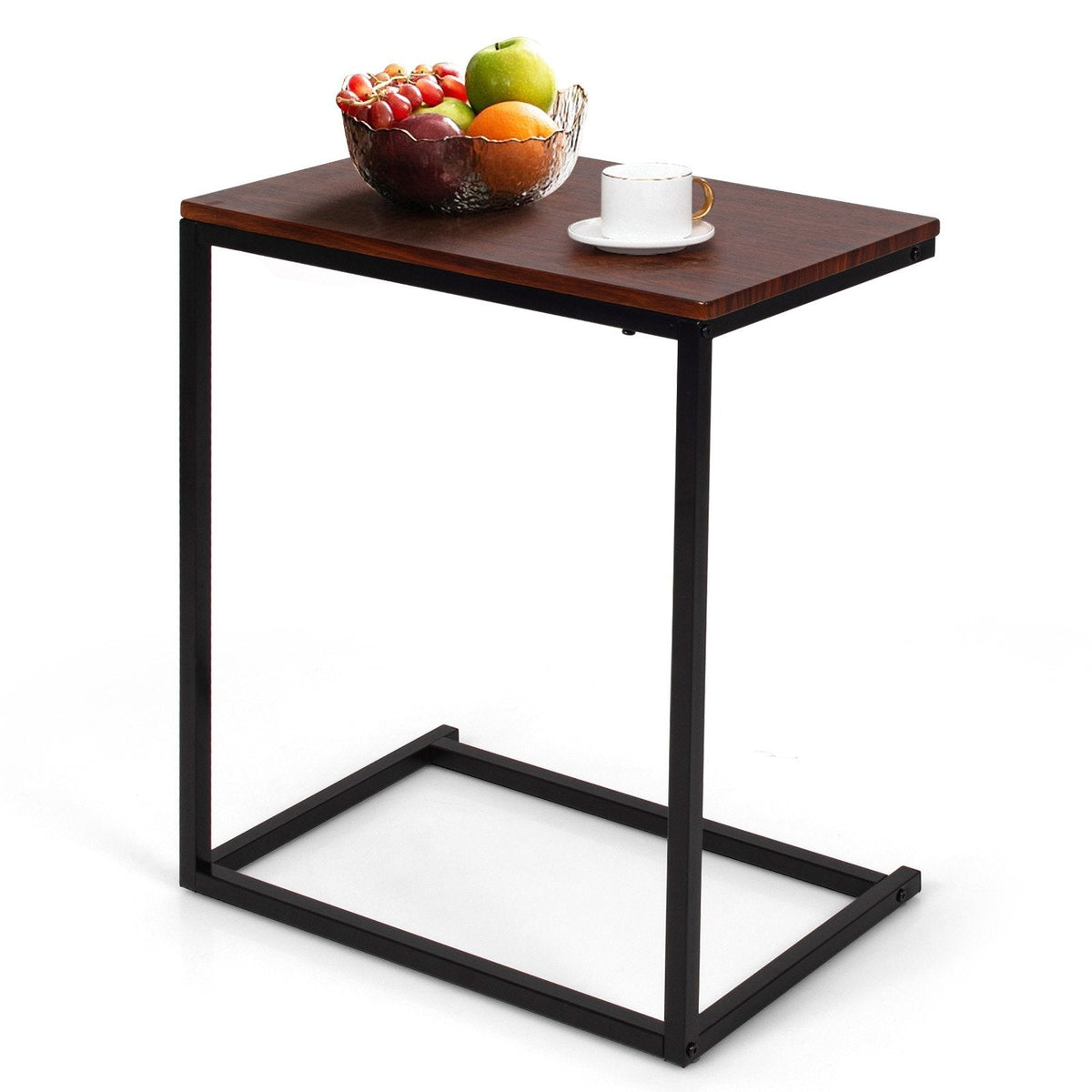 C Shaped Sofa Side Table, 26 Inch Laptop Stand with Dark Brown Top