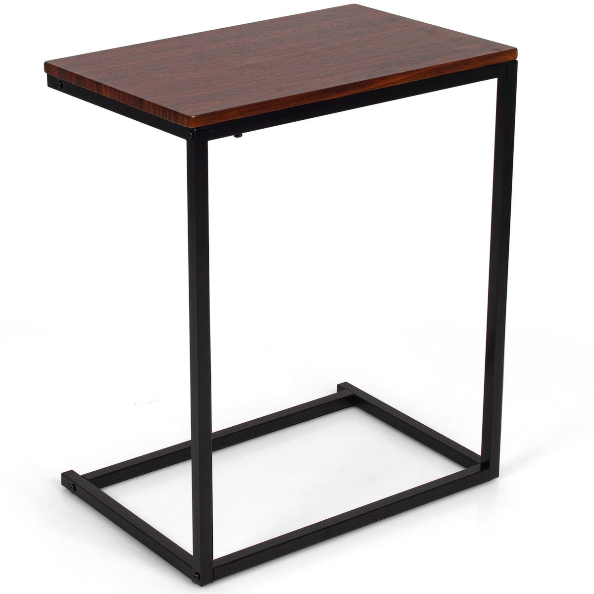 C Shaped Sofa Side Table, 26 Inch Laptop Stand with Dark Brown Top