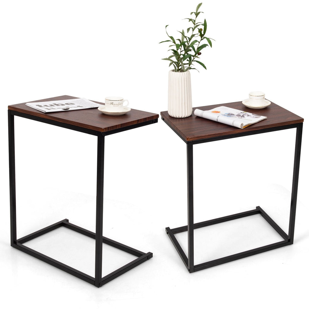 C Shaped Sofa Side Table, 26 Inch Laptop Stand with Dark Brown Top