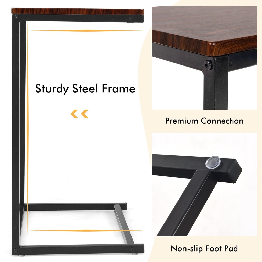 C Shaped Sofa Side Table, 26 Inch Laptop Stand with Dark Brown Top