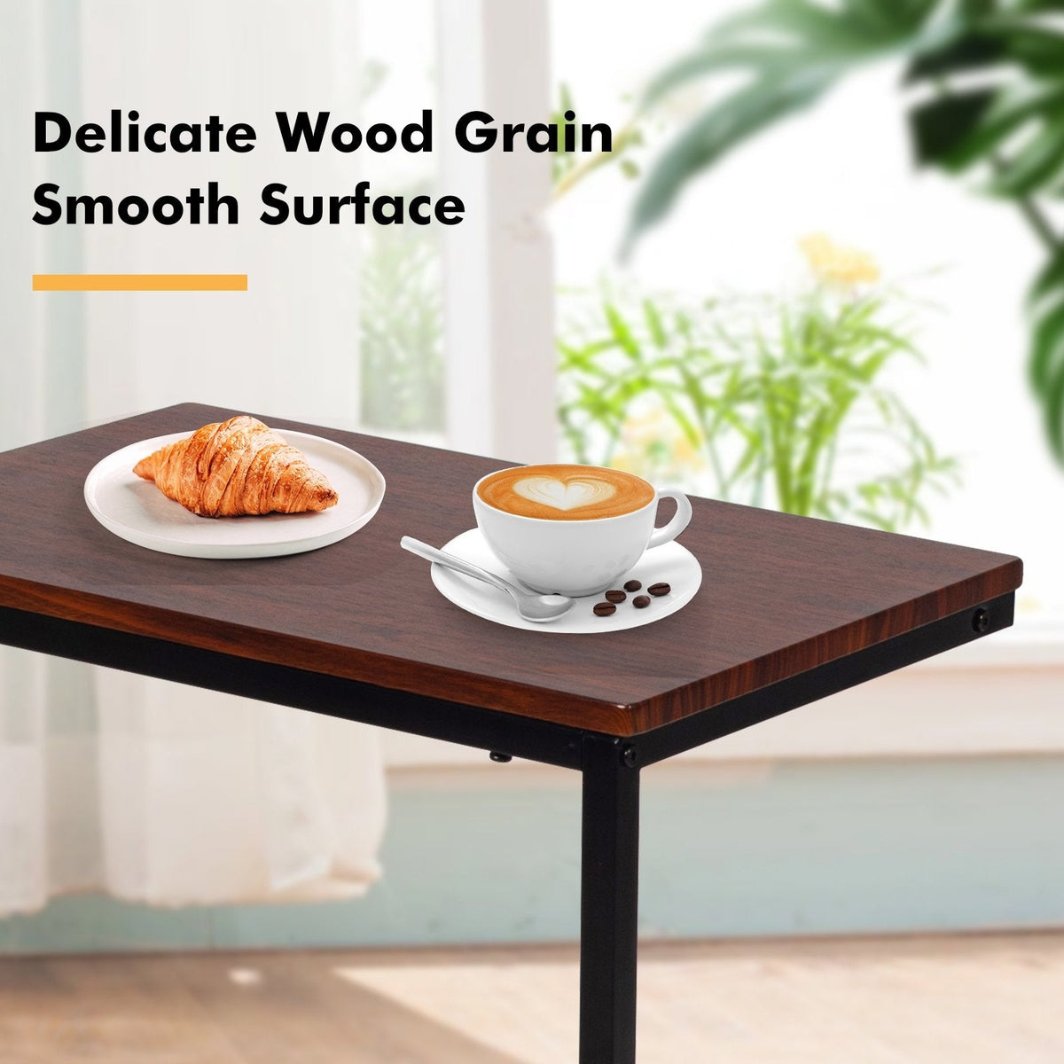 C Shaped Sofa Side Table, 26 Inch Laptop Stand with Dark Brown Top